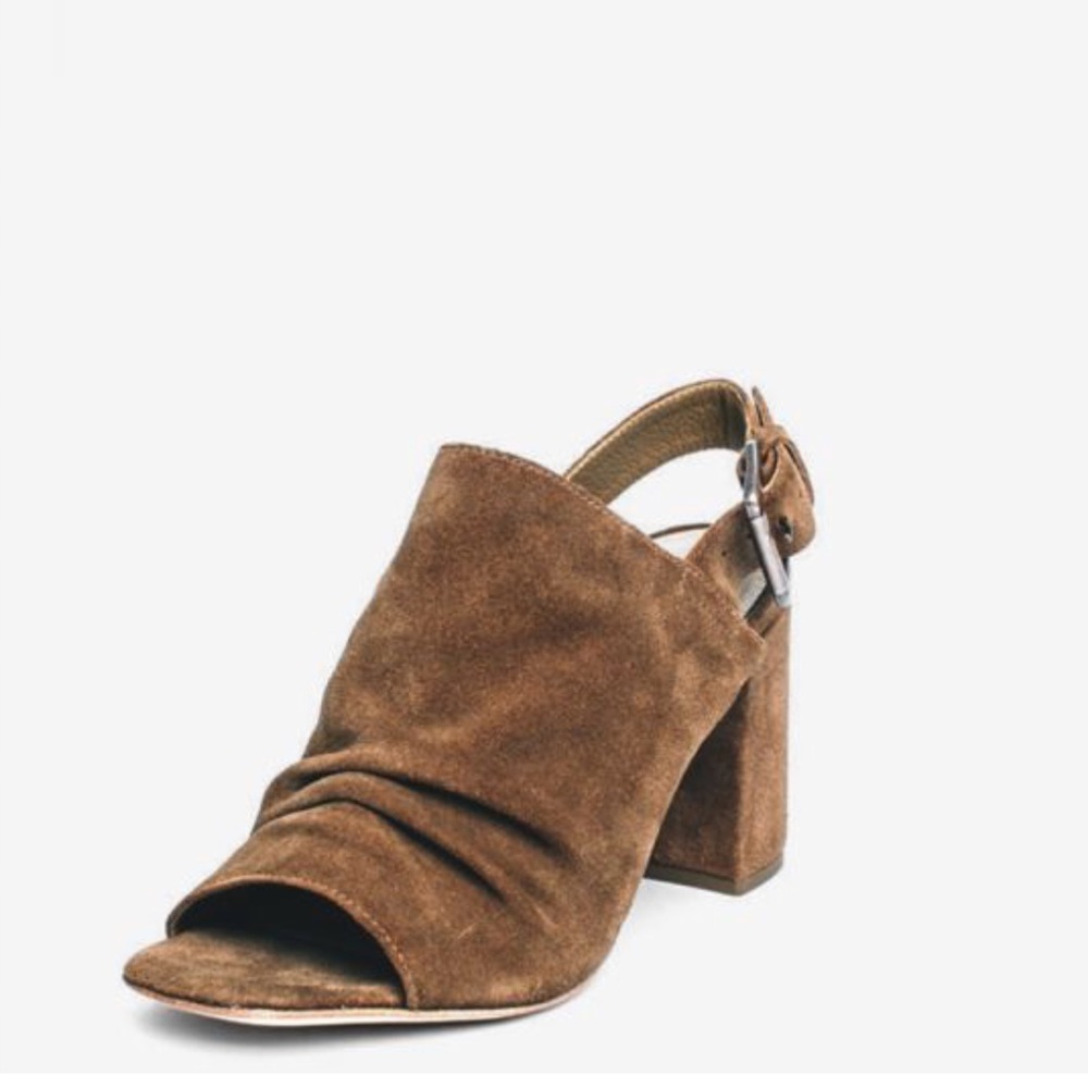 Butter Soft Suede Slingback Peep Toe Rushed Mule - Picture 3 of 4